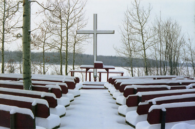 Outdoor Chapel in Snow, Lake Isle ›
  December 1992.